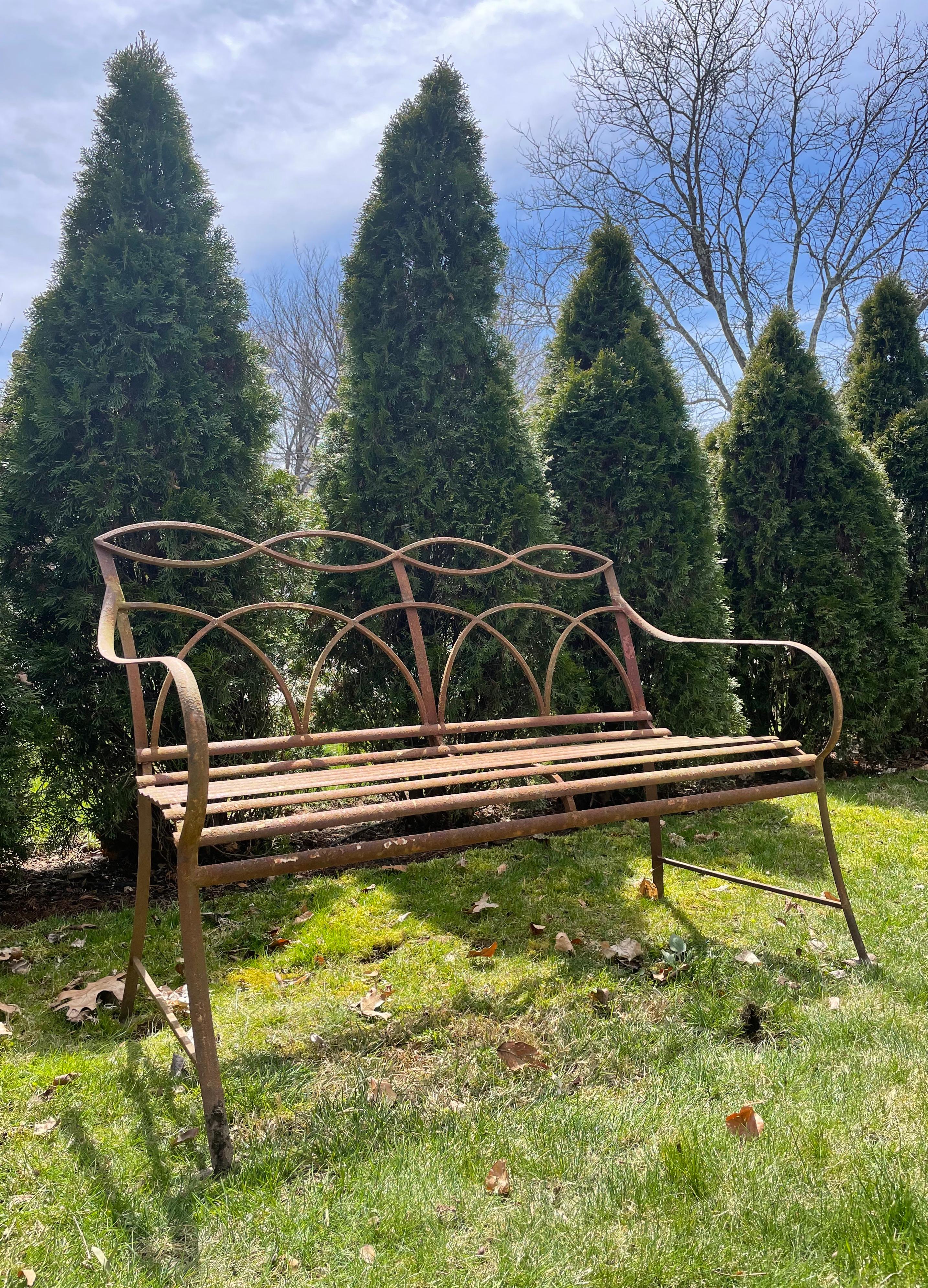 Hand-Crafted English Regency Wrought Iron Bench, CA 1820  For Sale
