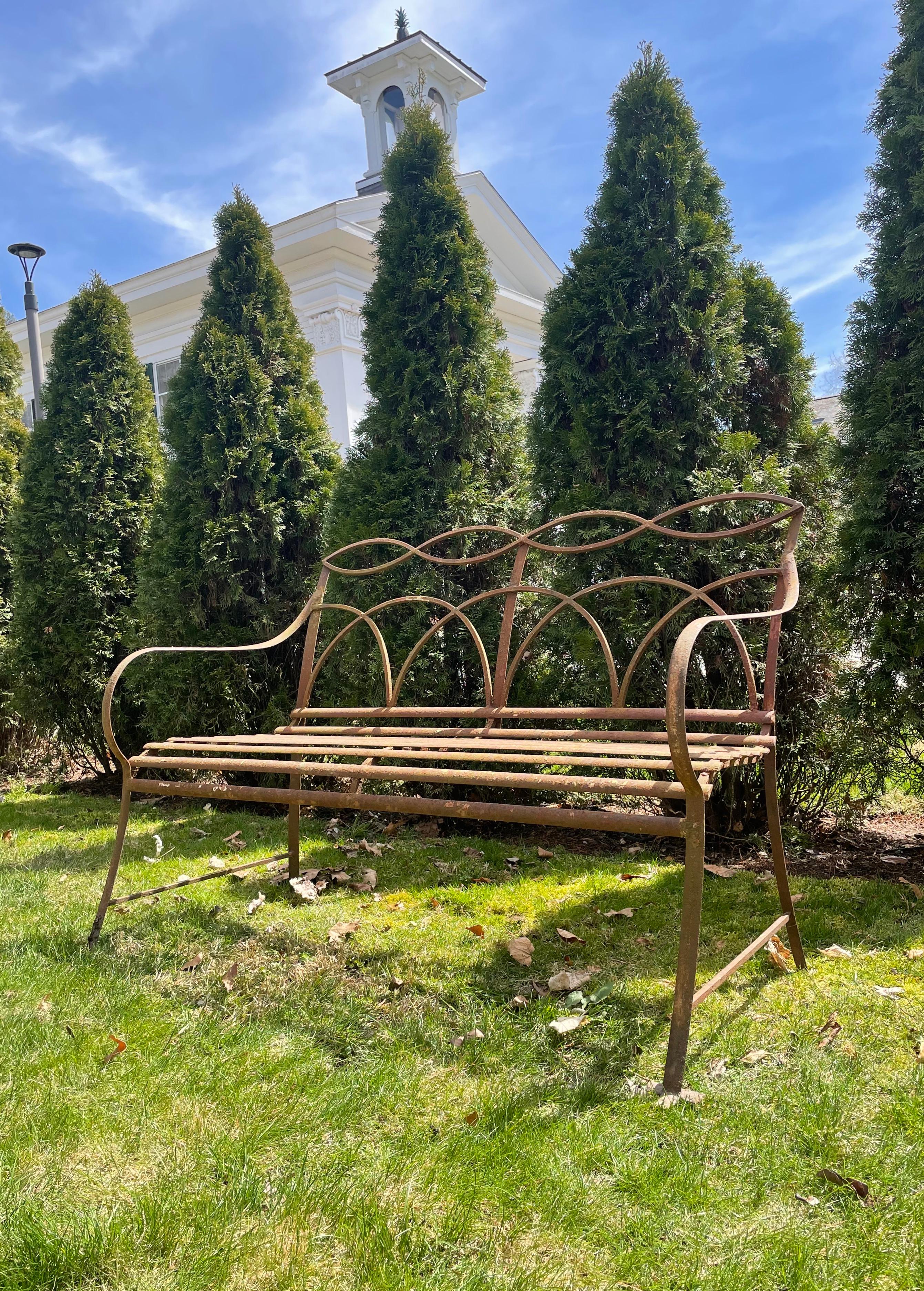 English Regency Wrought Iron Bench, CA 1820  In Good Condition For Sale In Woodbury, CT