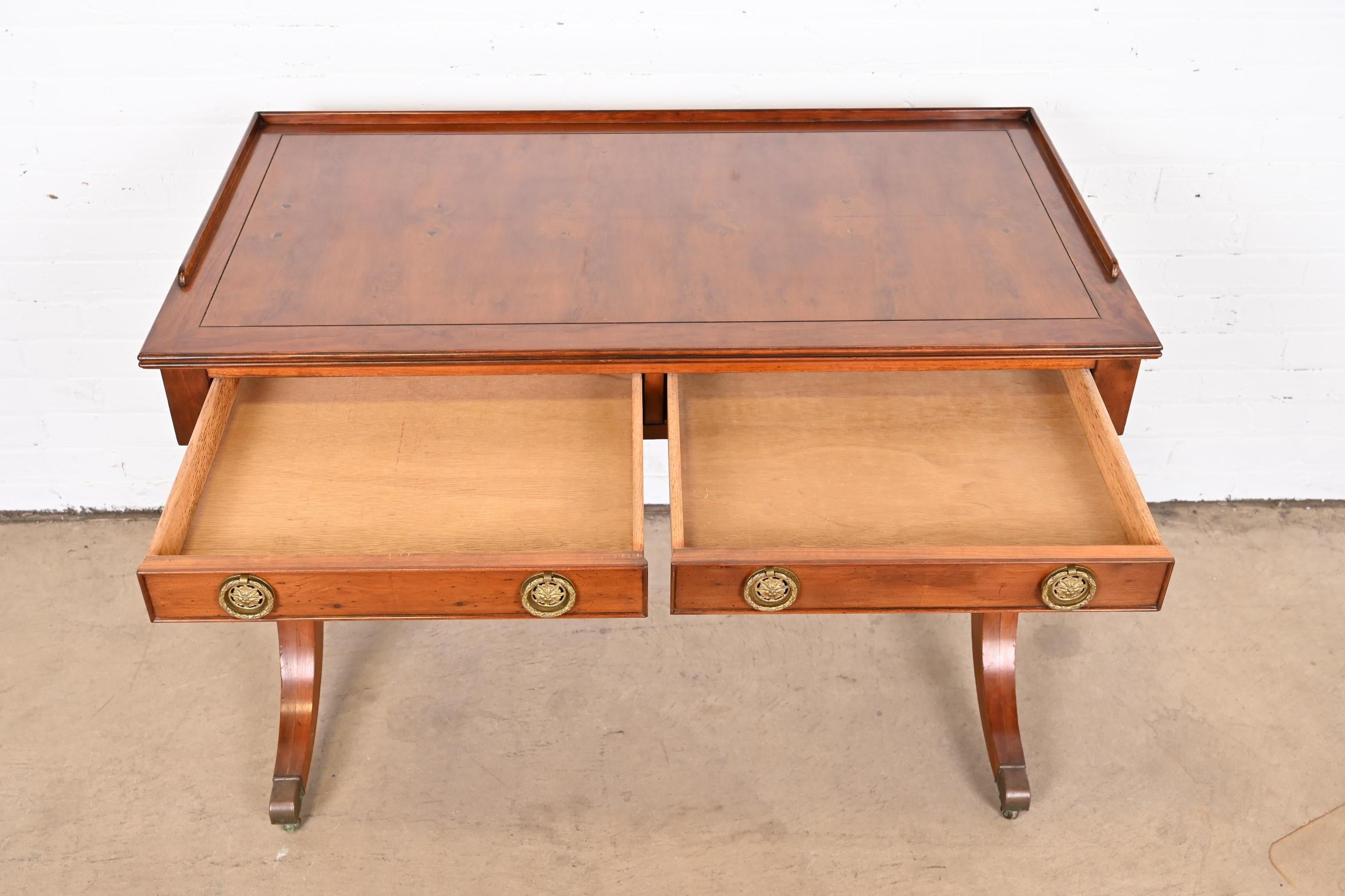 English Regency Yew Wood Desk or Console in the Manner of Baker Furniture 5