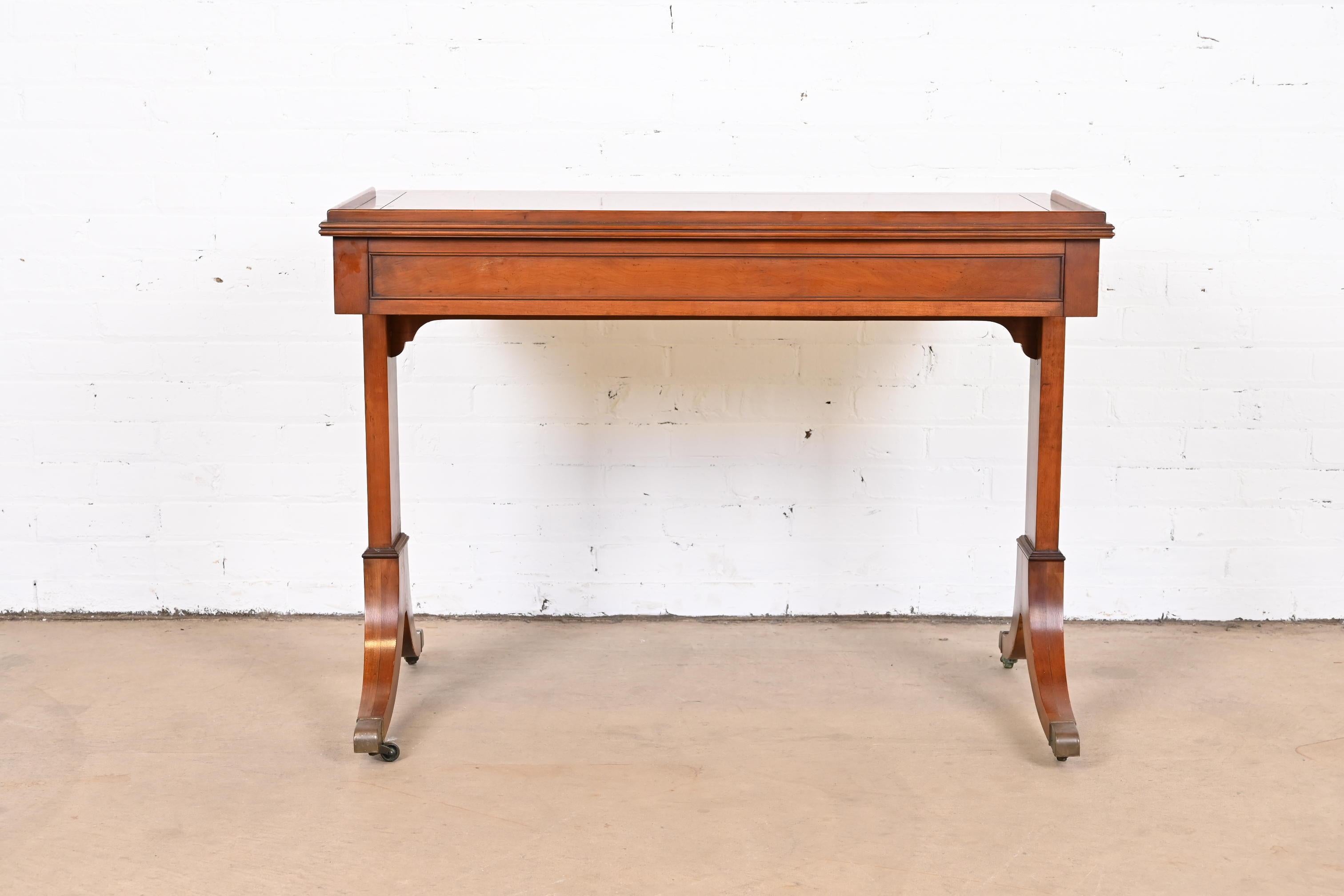 English Regency Yew Wood Desk or Console in the Manner of Baker Furniture 9