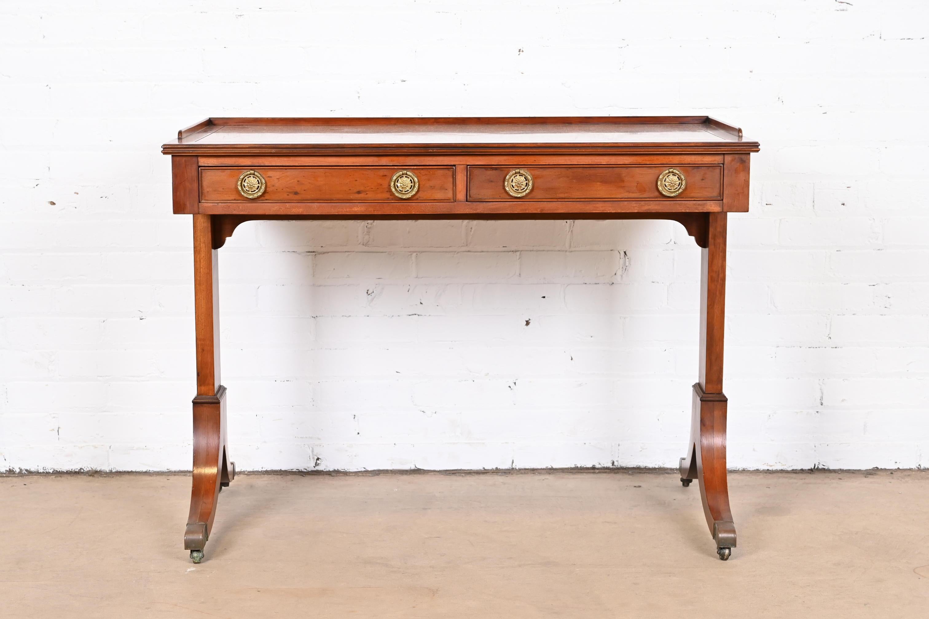 English Regency Yew Wood Desk or Console in the Manner of Baker Furniture In Good Condition In South Bend, IN
