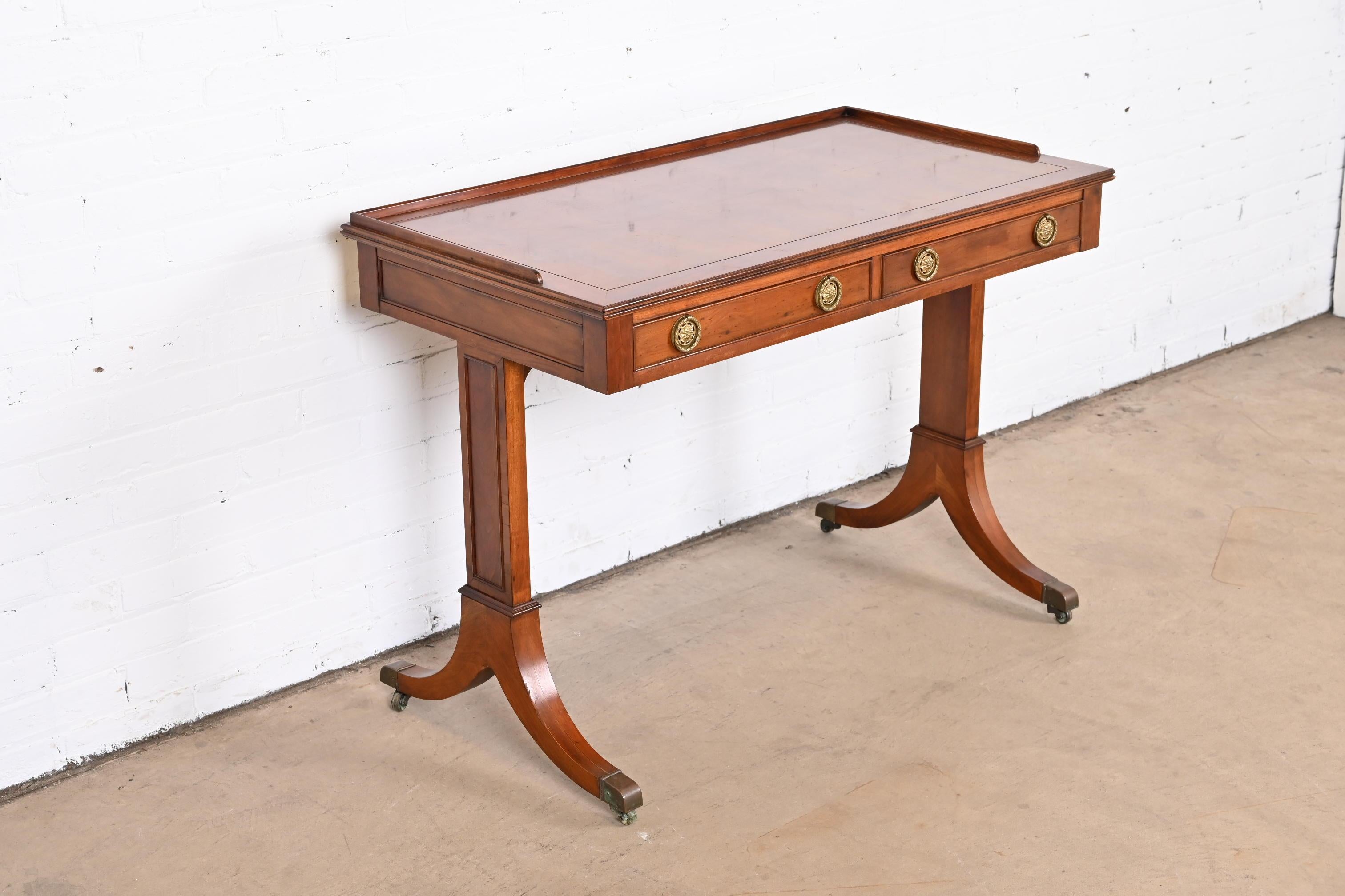 English Regency Yew Wood Desk or Console in the Manner of Baker Furniture 1