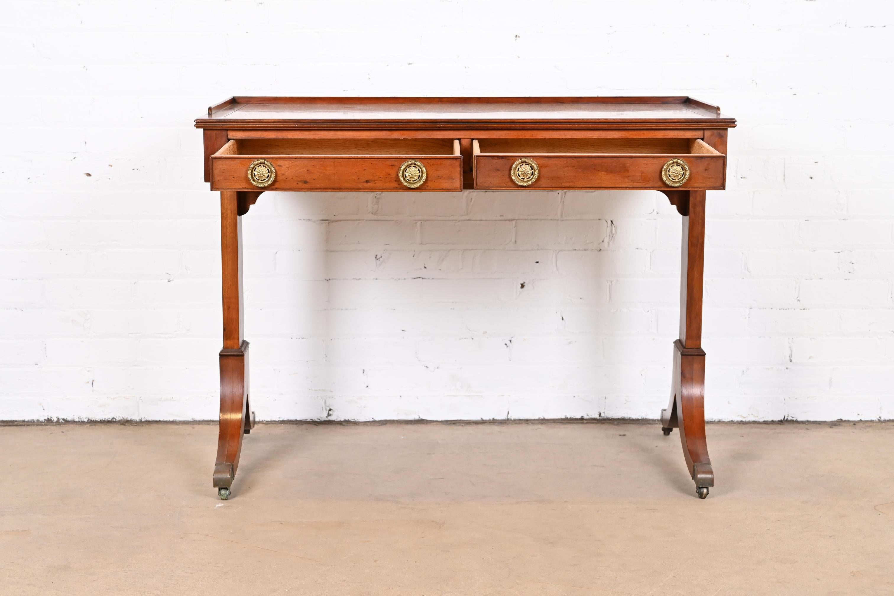 English Regency Yew Wood Desk or Console in the Manner of Baker Furniture 3