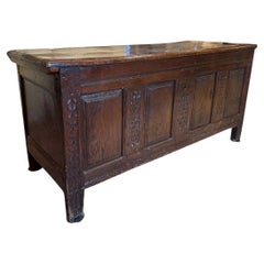 English Renaissance 17th Century Solid Oak Chest Trunk