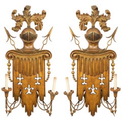 English Renaissance Gilt Metal and Fruitwood Wall Sconces
