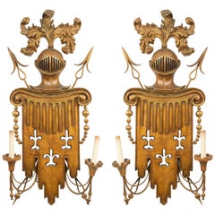 Antique English Renaissance Gilt Metal and Fruitwood Wall Sconces