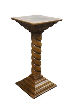 English Renaissance Quartersawn Oak Barley Twist Pedestal Plant Sculpture Stand