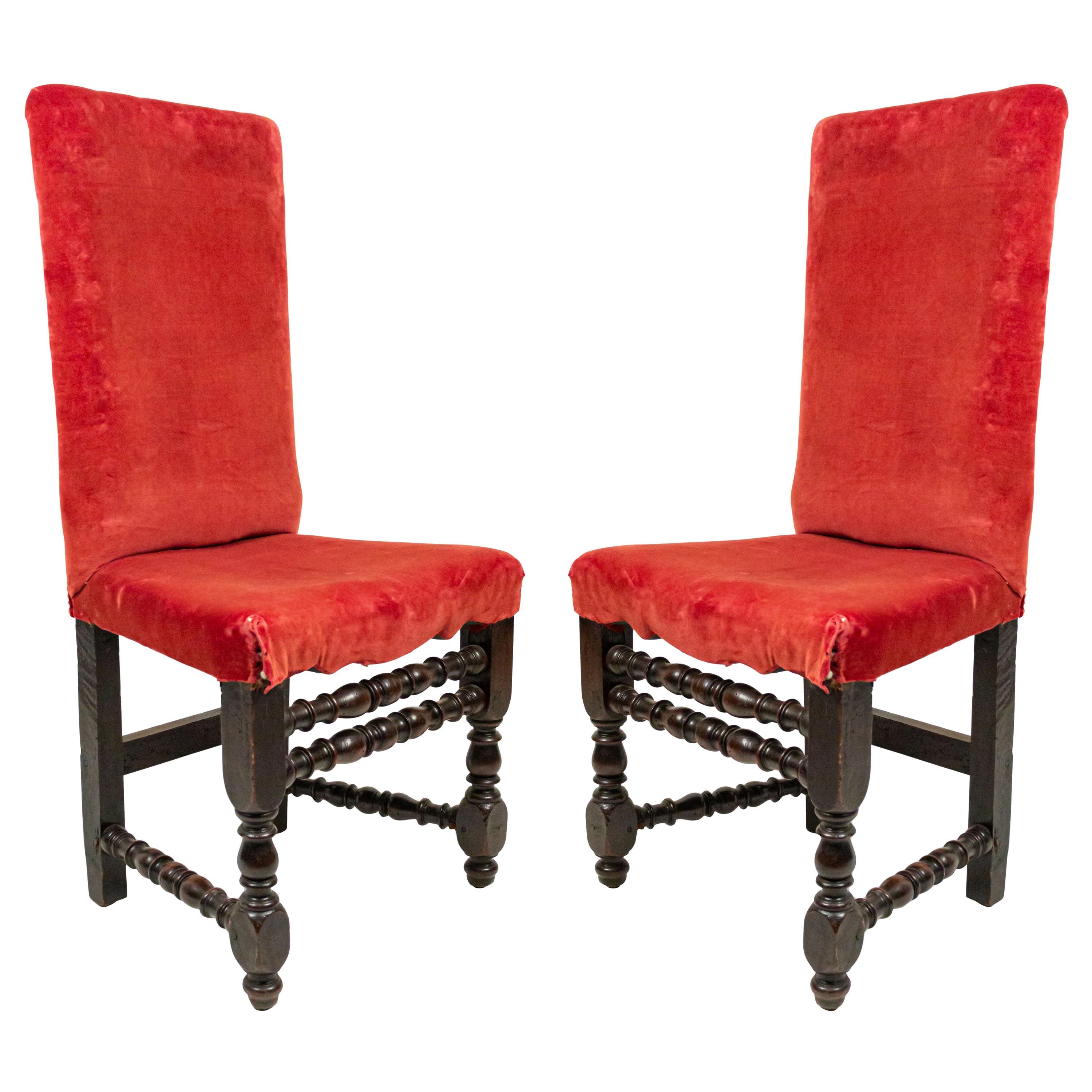 English Renaissance Red Velvet Chairs