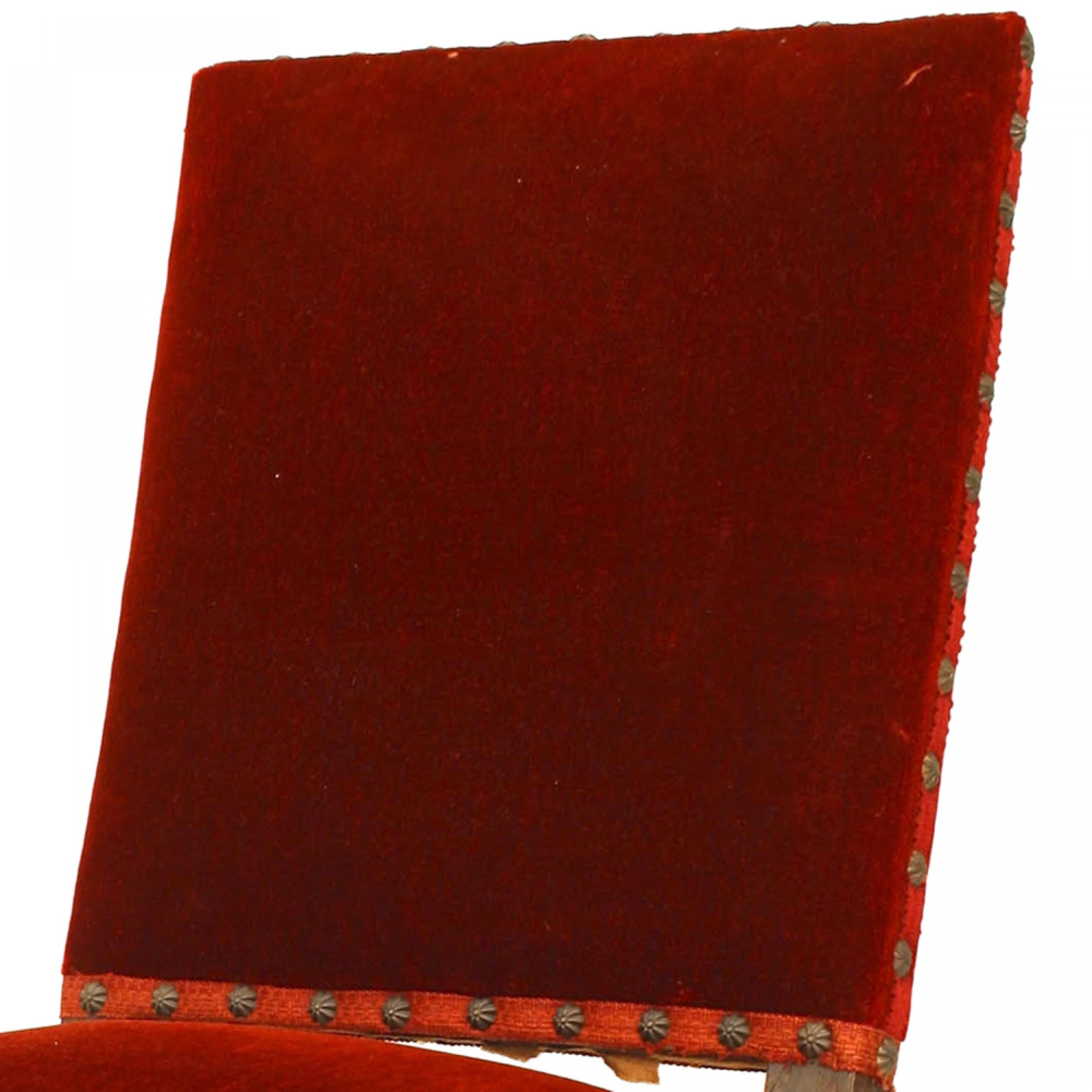 British English Renaissance Red Velvet Side Chair For Sale