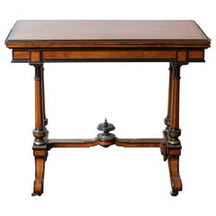 Antique English Renaissance Revival Amboyna Wood Flip Top Card Table