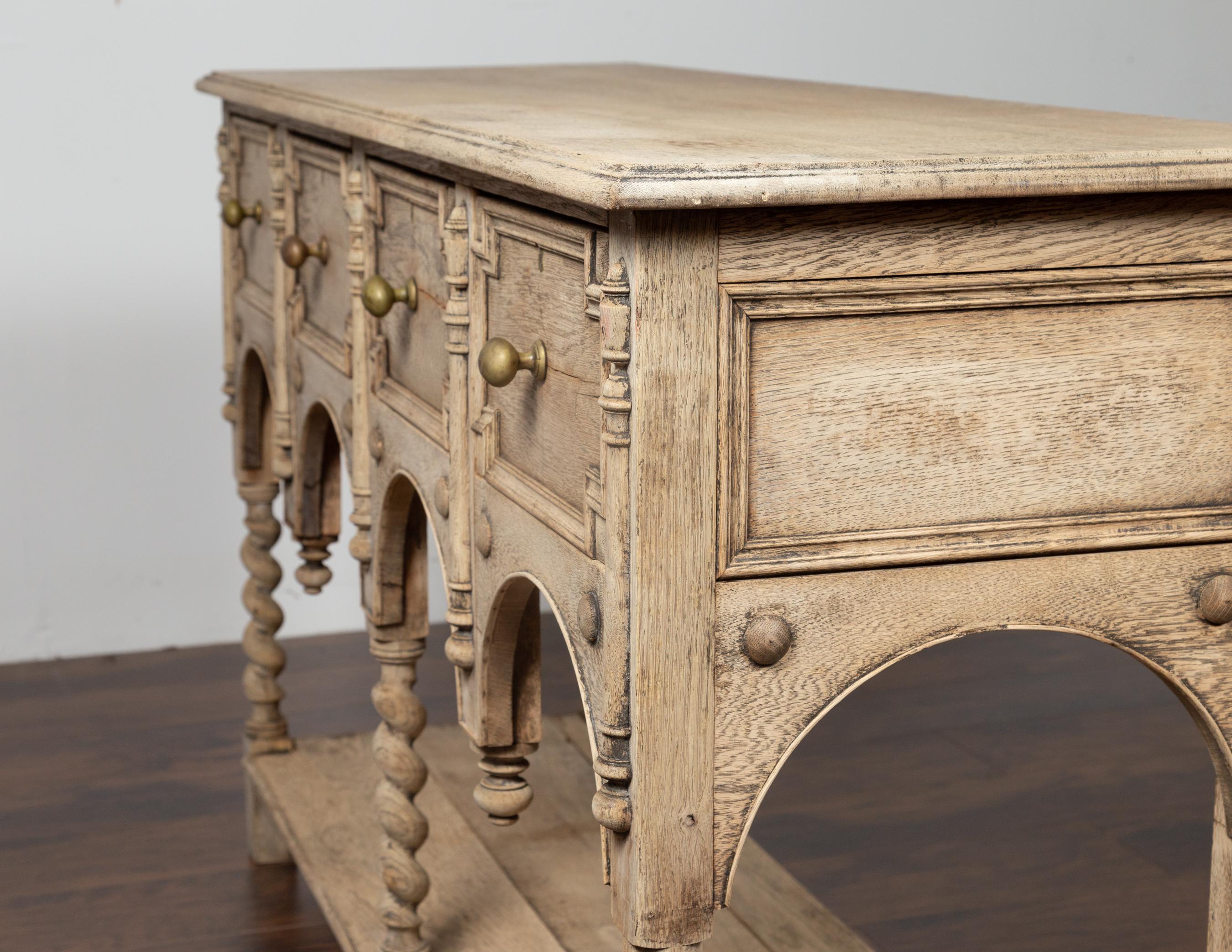 English Renaissance Revival Bleached Server with Drawers and Barley Twist Legs 8