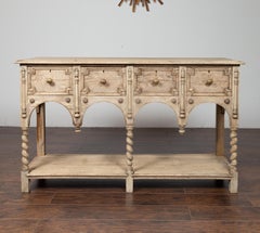 English Renaissance Revival Bleached Server with Drawers and Barley Twist Legs