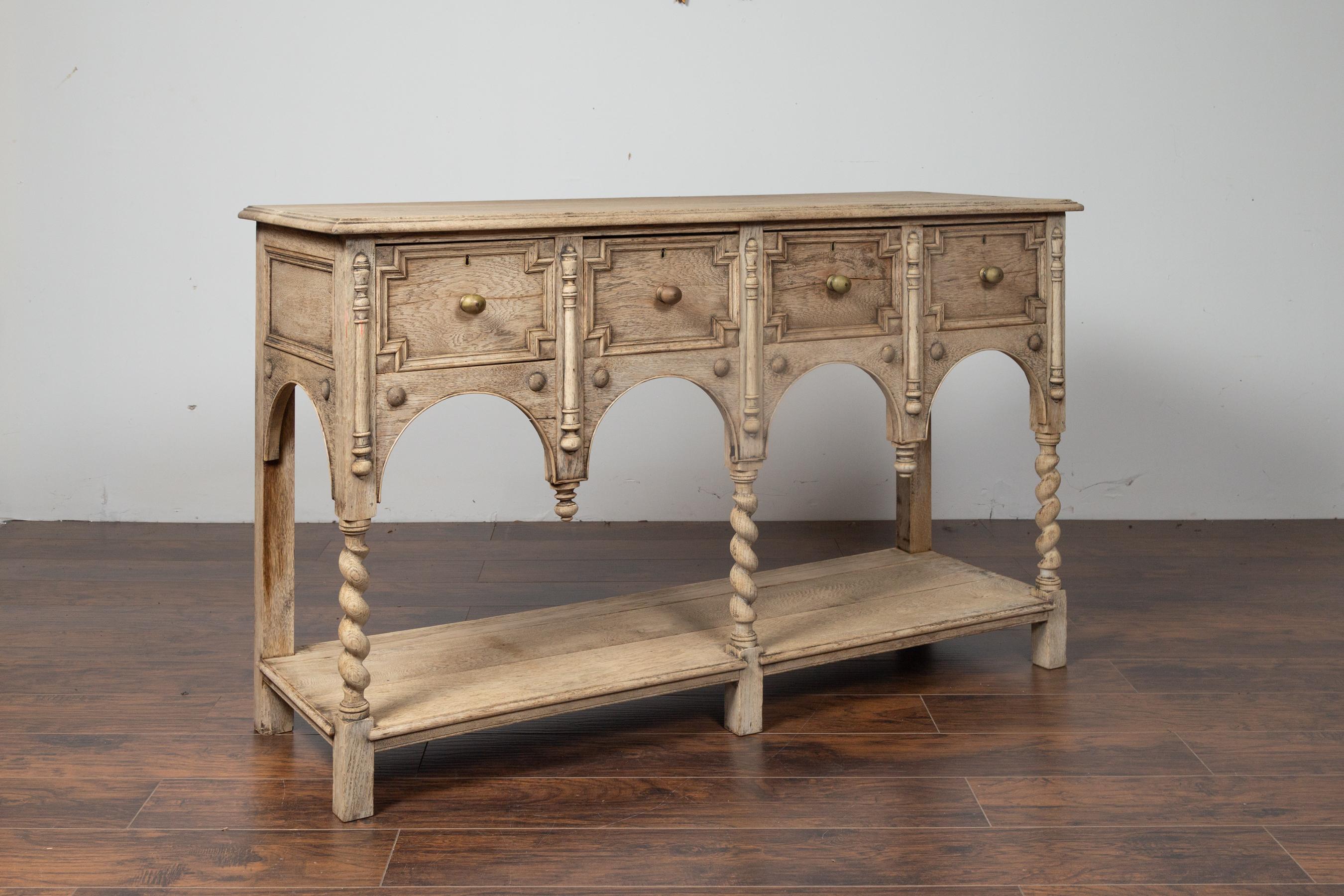 English Renaissance Revival Bleached Server with Drawers and Barley Twist Legs In Good Condition In Atlanta, GA