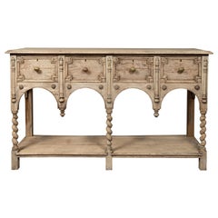 English Renaissance Revival Bleached Server with Drawers and Barley Twist Legs