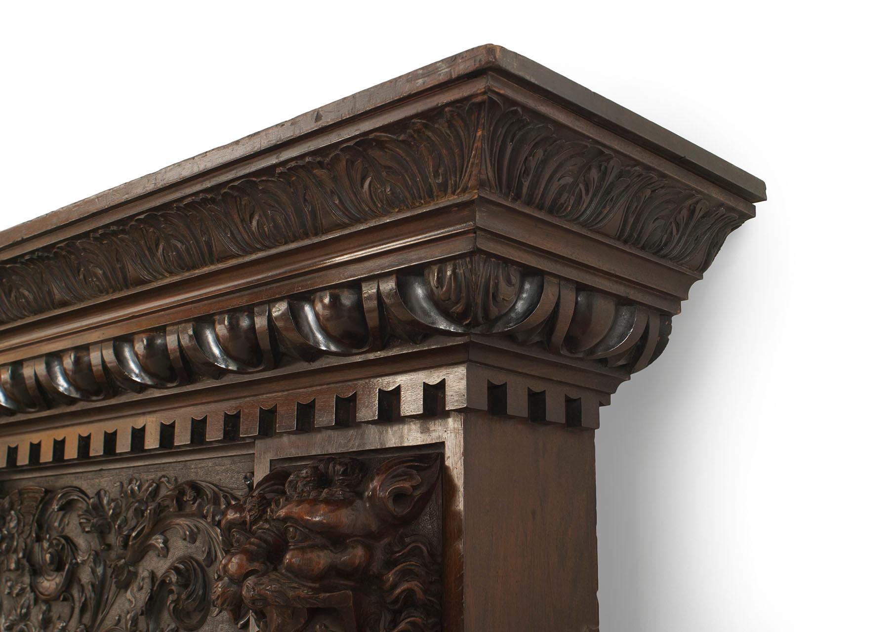 19th Century English Renaissance Carved Mahogany Lion Mantel In Good Condition In New York, NY