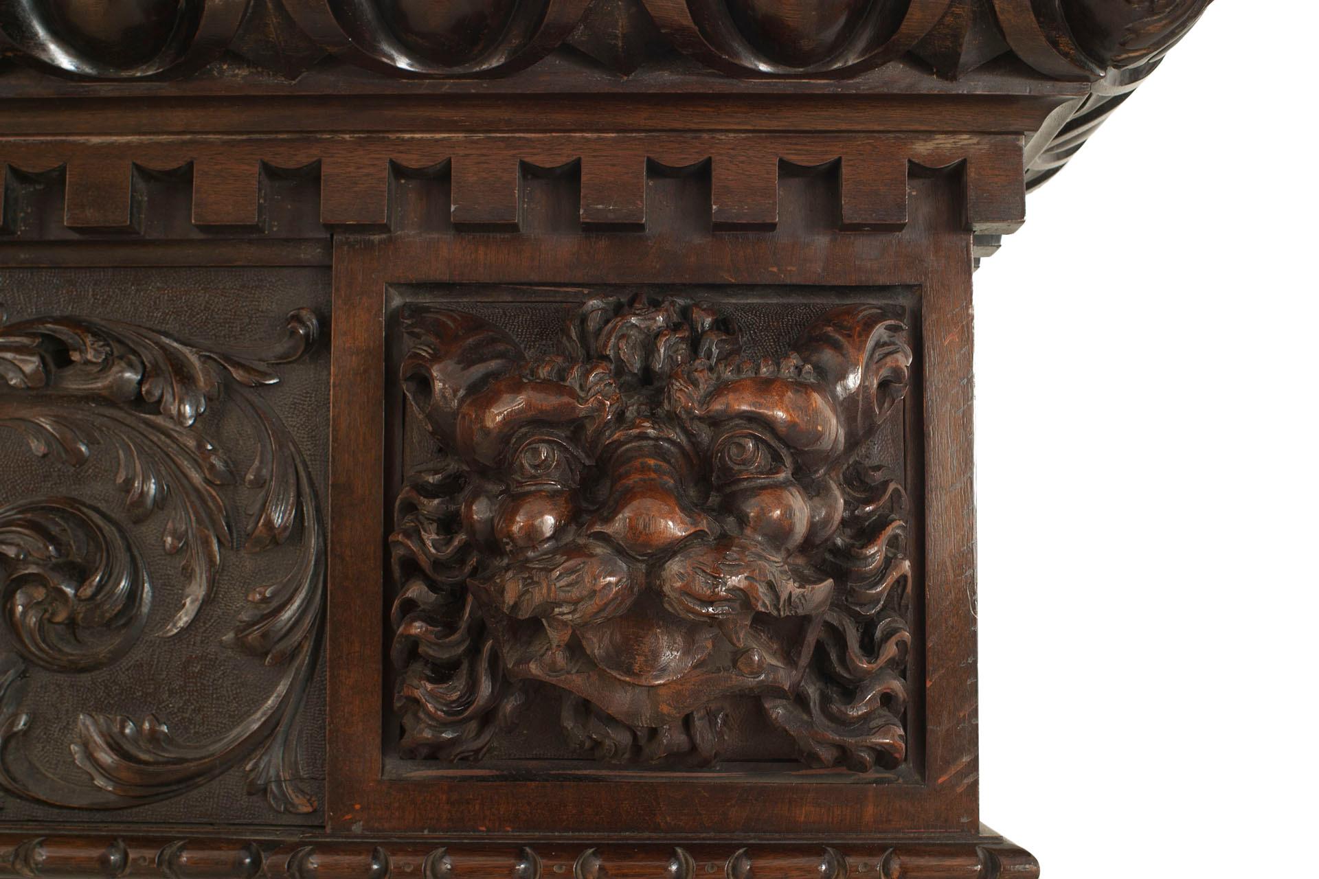19th Century English Renaissance Carved Mahogany Lion Mantel 1