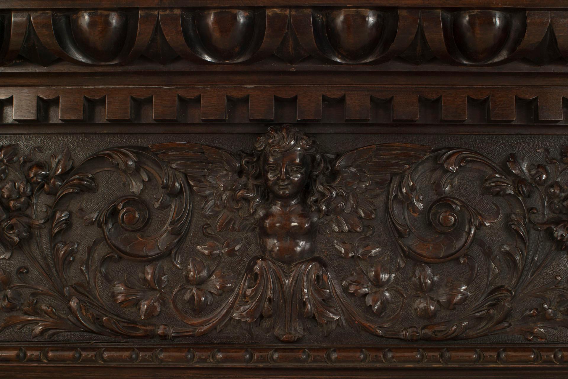19th Century English Renaissance Carved Mahogany Lion Mantel 2
