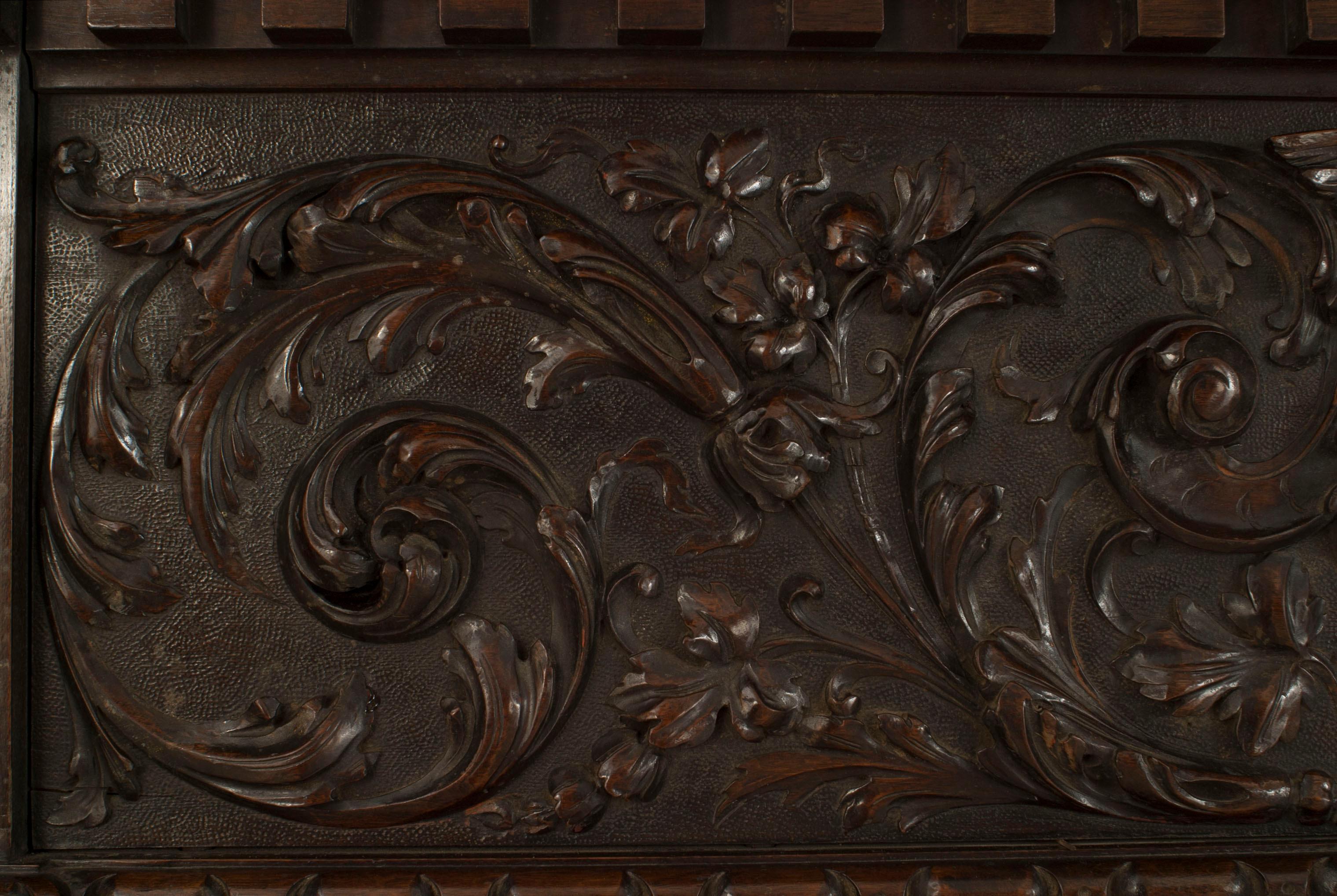 19th Century English Renaissance Carved Mahogany Lion Mantel 3