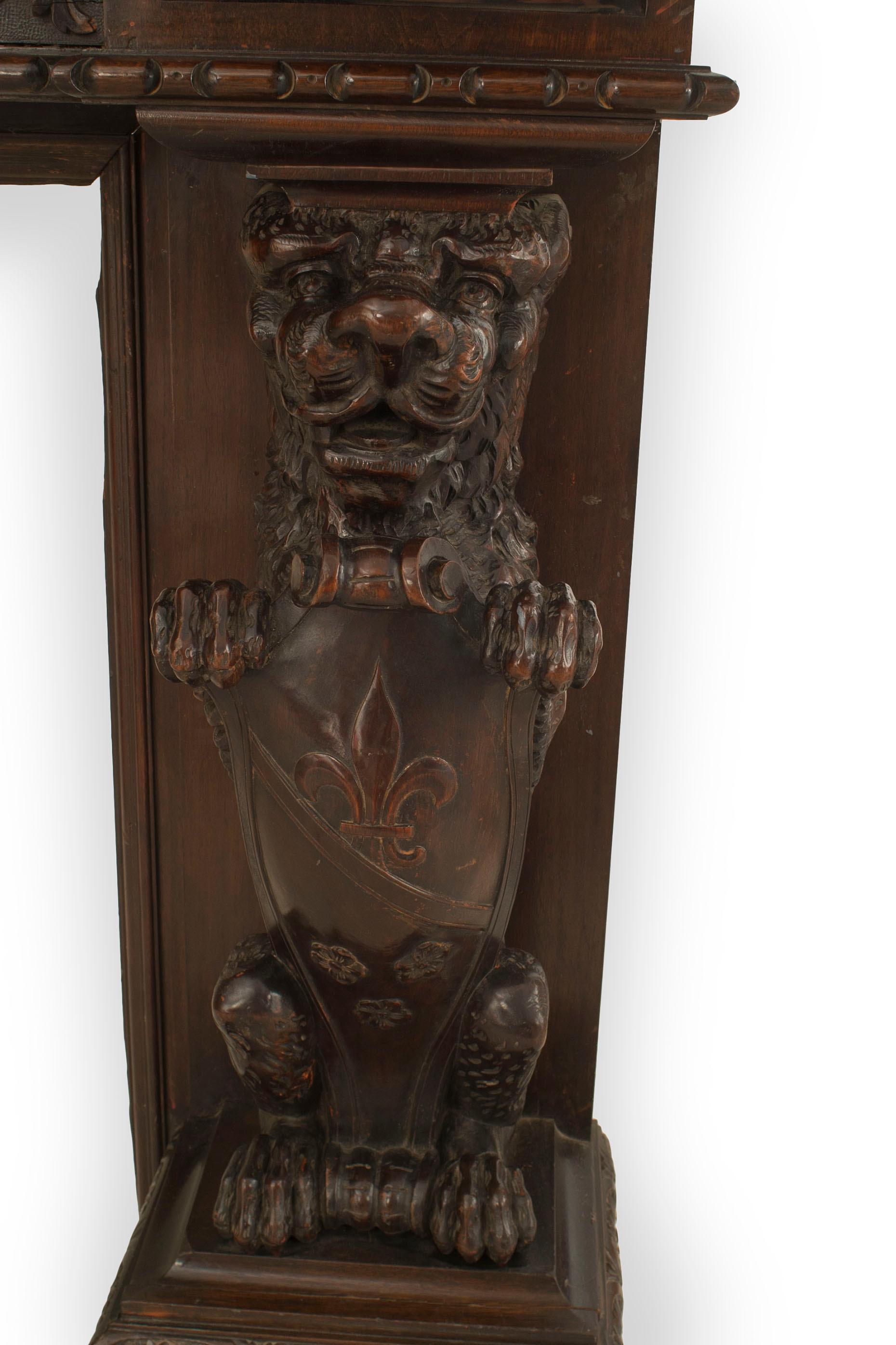 19th Century English Renaissance Carved Mahogany Lion Mantel 4