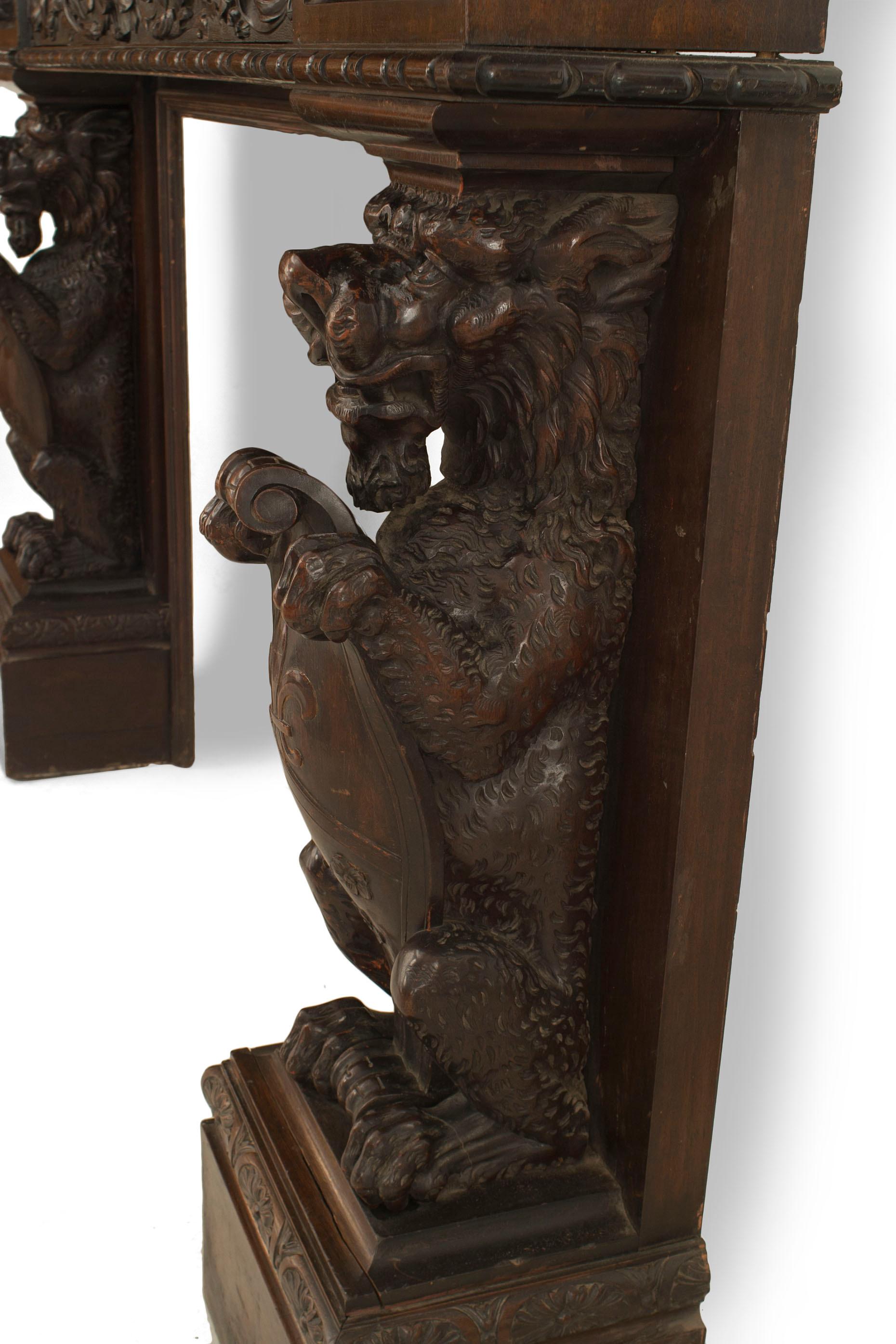 19th Century English Renaissance Carved Mahogany Lion Mantel 5