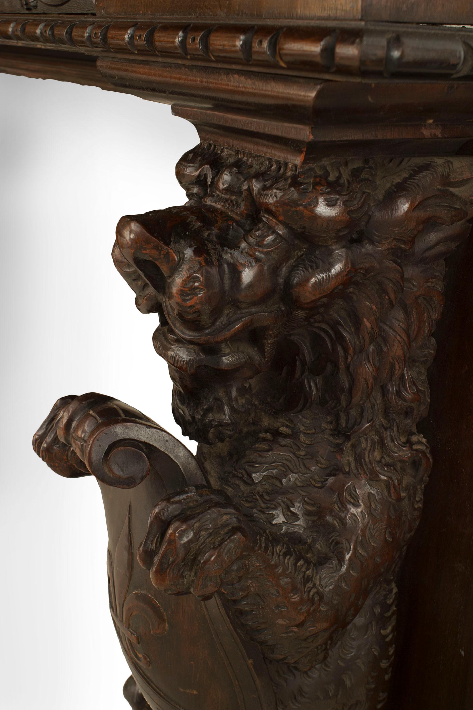 19th Century English Renaissance Carved Mahogany Lion Mantel 6