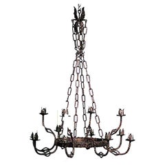 English Renaissance Style Gilt Iron Chandelier