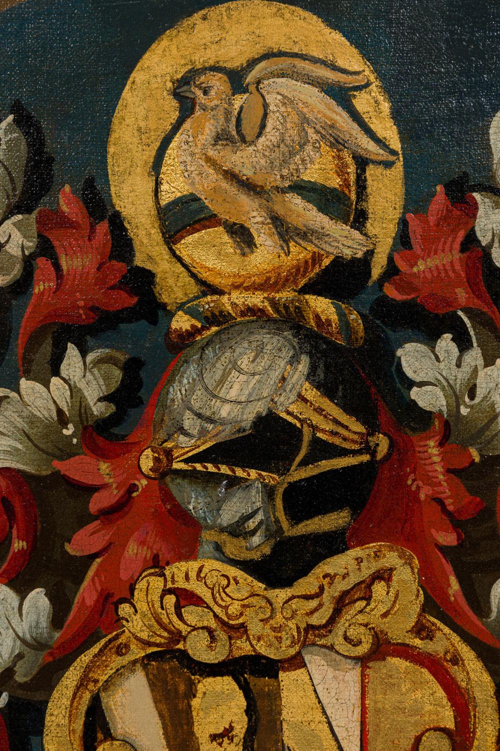 Doré Peinture à l'huile sur toile, style Renaissance anglaise, drapeau héraldique en vente