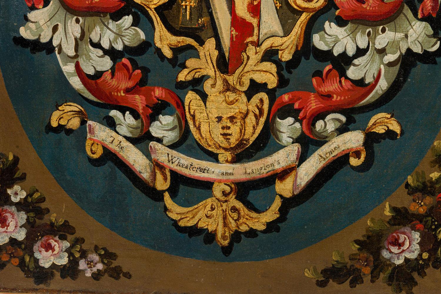 XIXe siècle Peinture à l'huile sur toile, style Renaissance anglaise, drapeau héraldique en vente