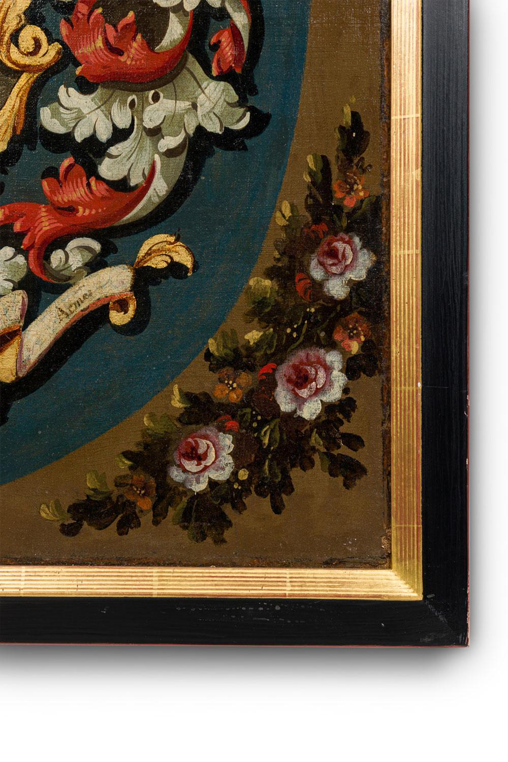 Toile Peinture à l'huile sur toile, style Renaissance anglaise, drapeau héraldique en vente