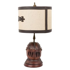 English Renaissance-Style Novelty Brown Leather Knight's Helmet Table Lamp