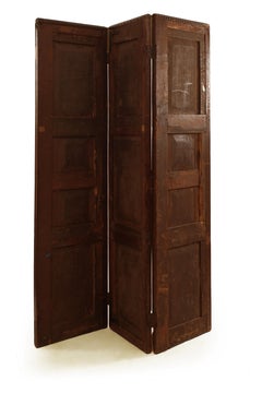 English Renaissance Style Oak 3-Fold Screen with Inlaid Design