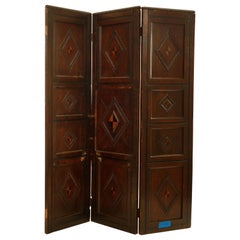 English Renaissance Style Oak 3-Fold Screen with Inlaid Design