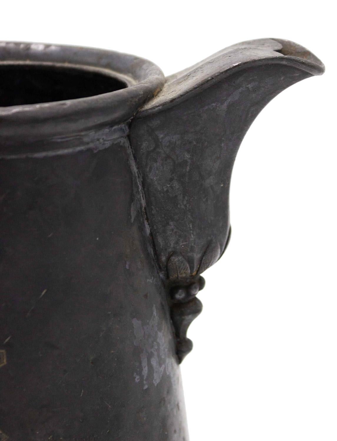English Renaissance-style (19th Century) pewter pitcher

Missing lid for tankard