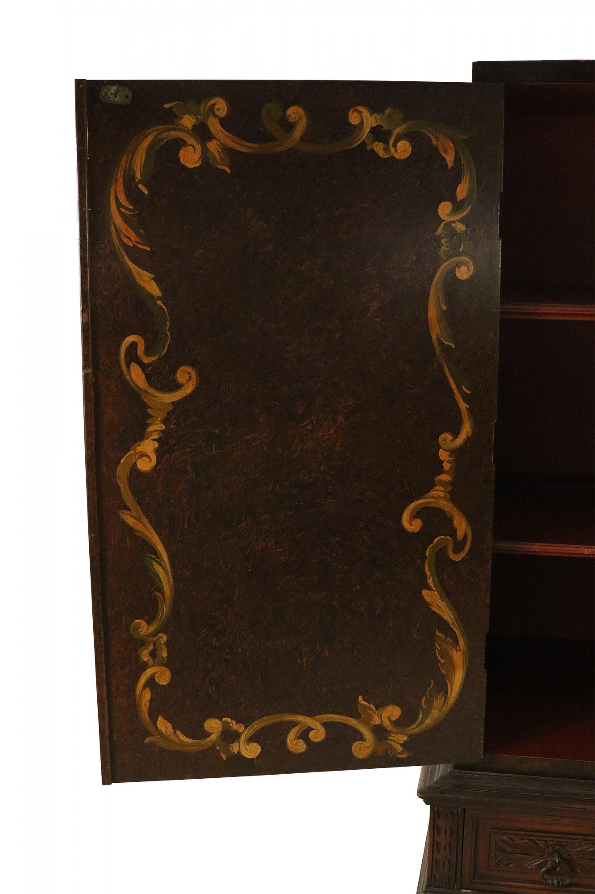English Renaissance Style Pictorial Mahogany and Iron Highboy Cabinet In Good Condition For Sale In New York, NY