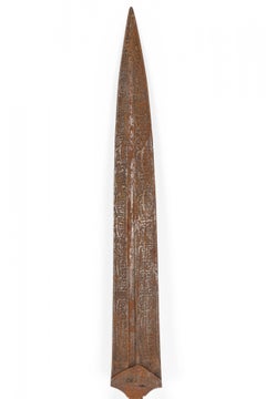 English Renaissance Style Red Painted Wood and Iron Spear