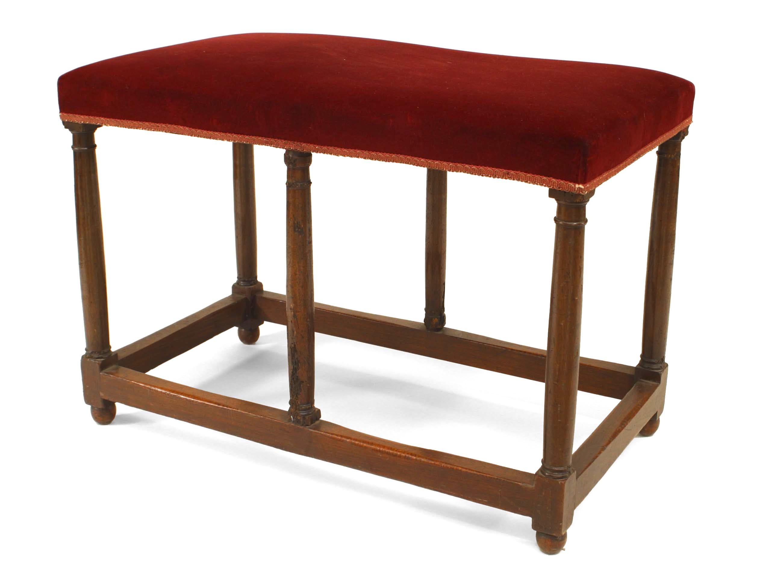 British English Renaissance Style Red Velvet Walnut Bench For Sale