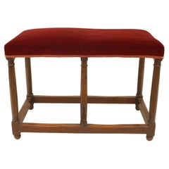 English Renaissance Style Red Velvet Walnut Bench