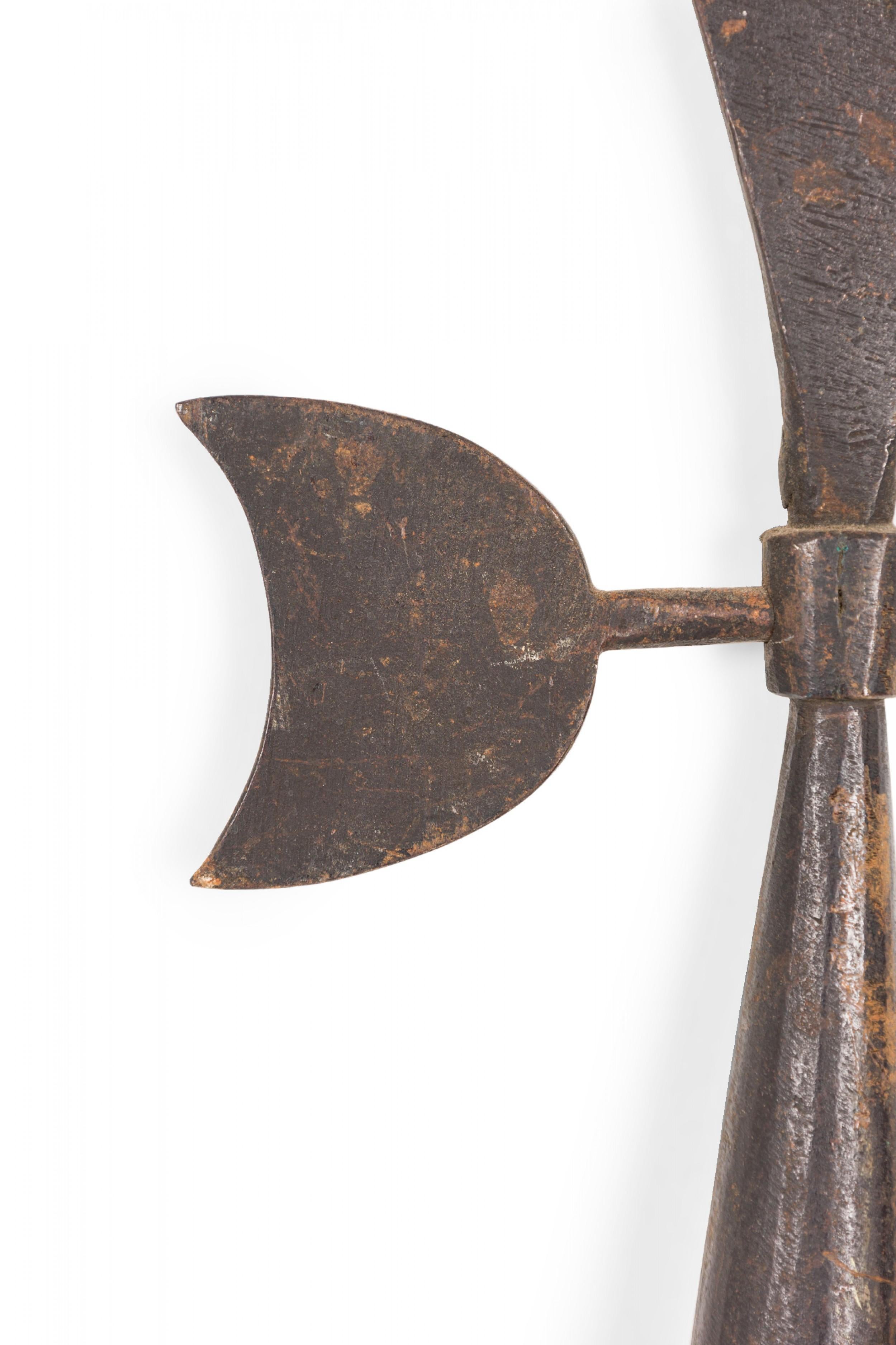 English Renaissance-style short halberd spear with velvet shaft and medallion trim with small iron blade.