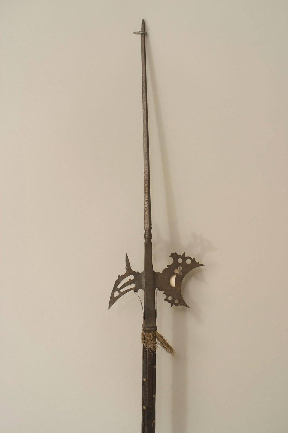 English Renaissance Style Wood and Iron Halberd For Sale