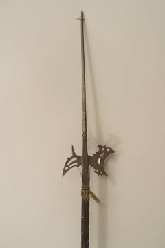 English Renaissance Style Wood and Iron Halberd