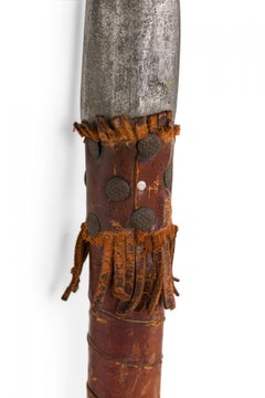 English Renaissance Style Wood, Leather, and Steel Halberd