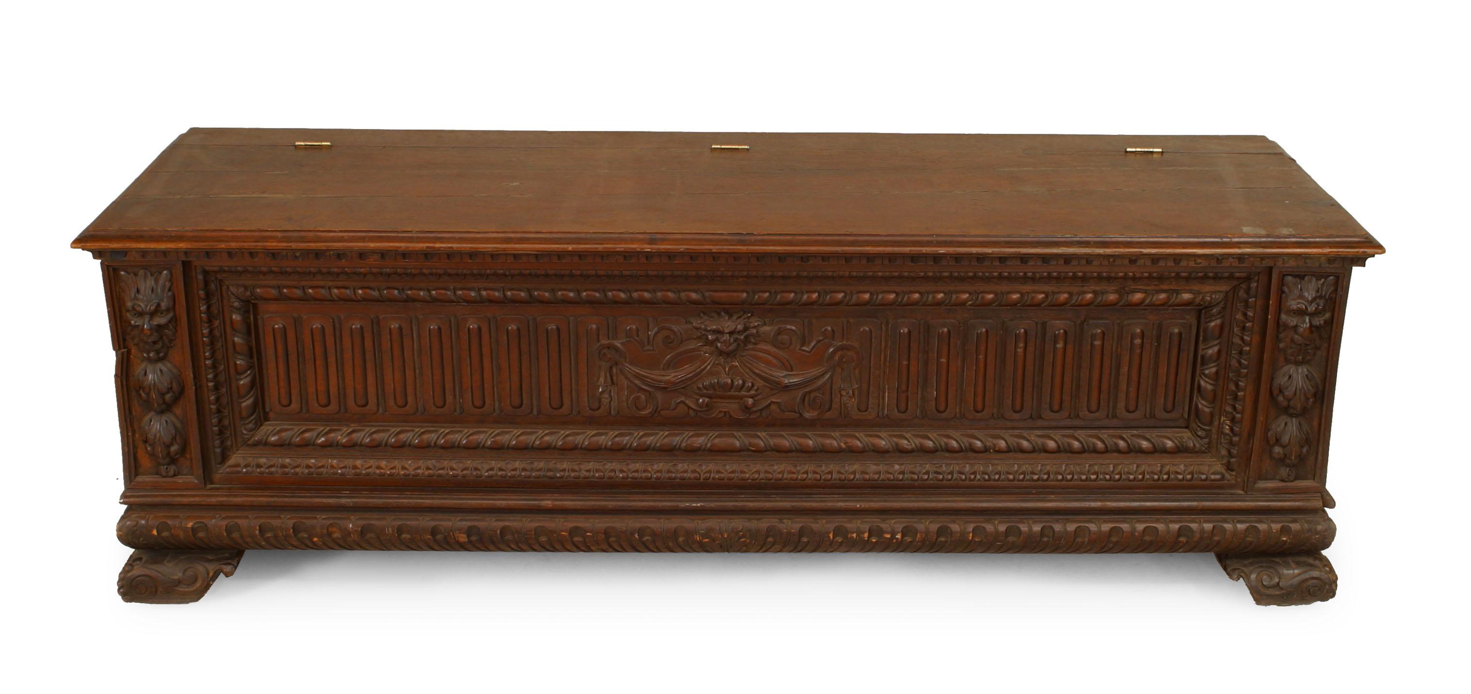 Carved English Renaissance Walnut Trunk For Sale