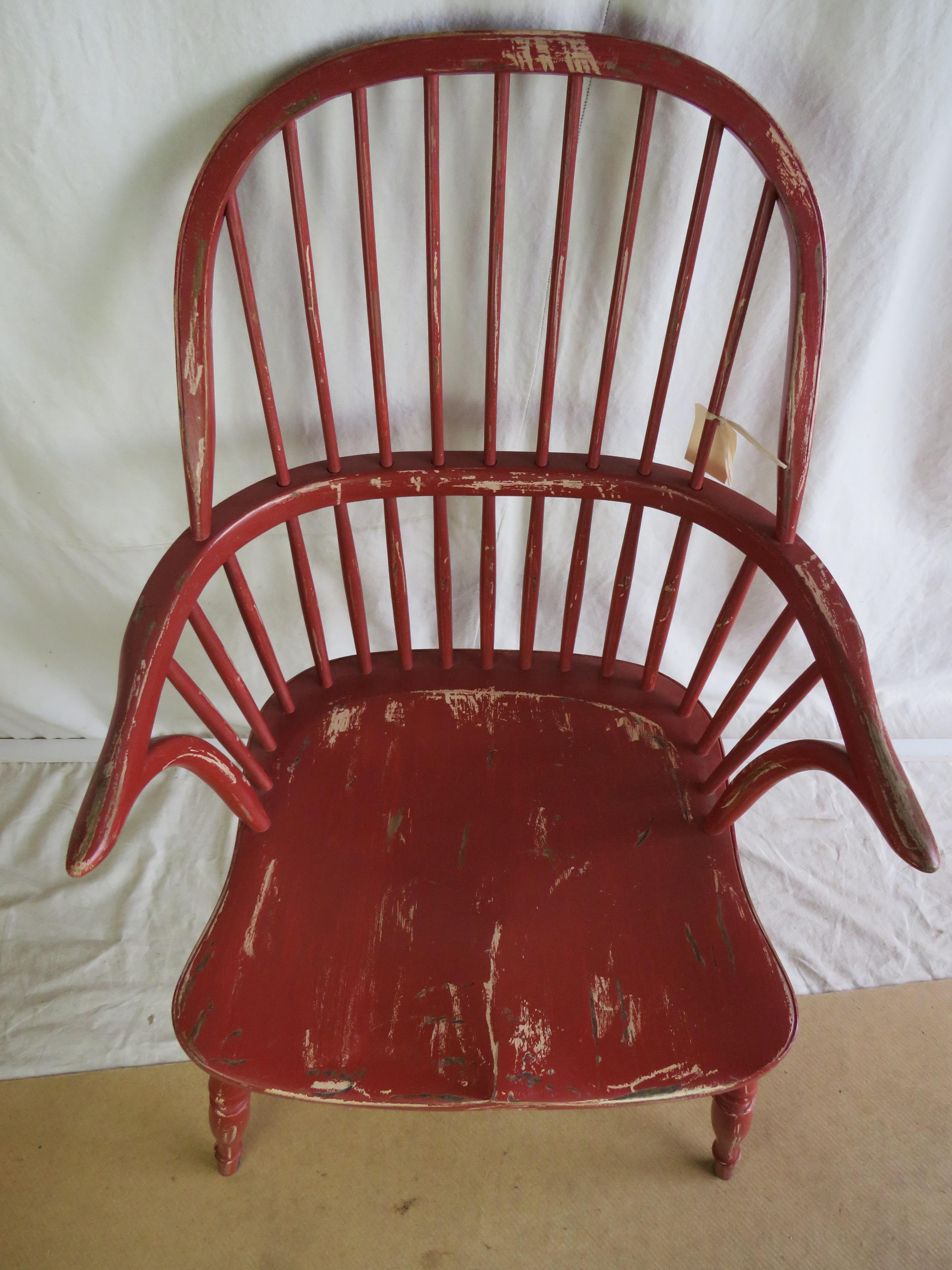 Contemporary English Reproduction Stick Back Arm Chair in Red Paint For Sale