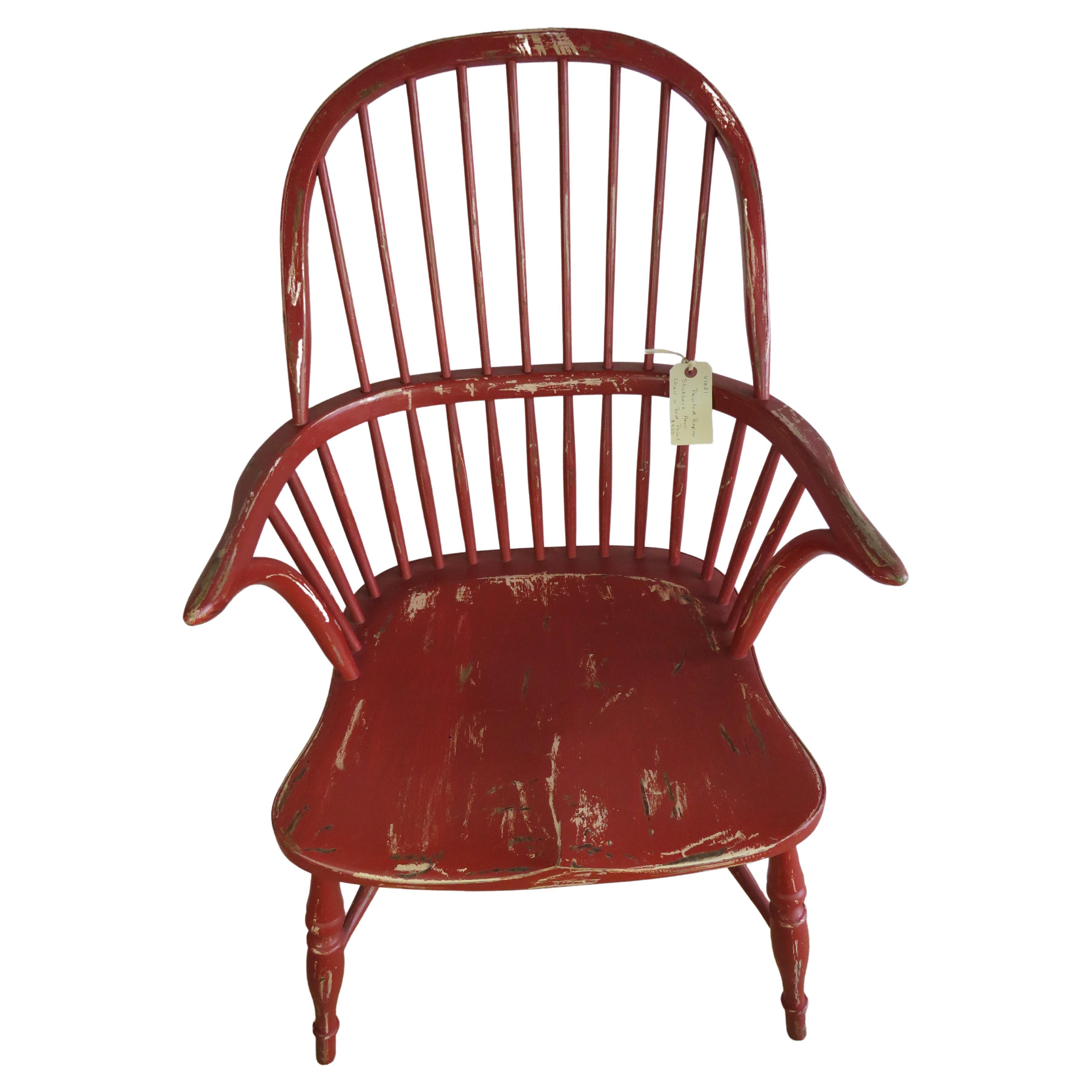 English Reproduction Stick Back Arm Chair in Red Paint For Sale