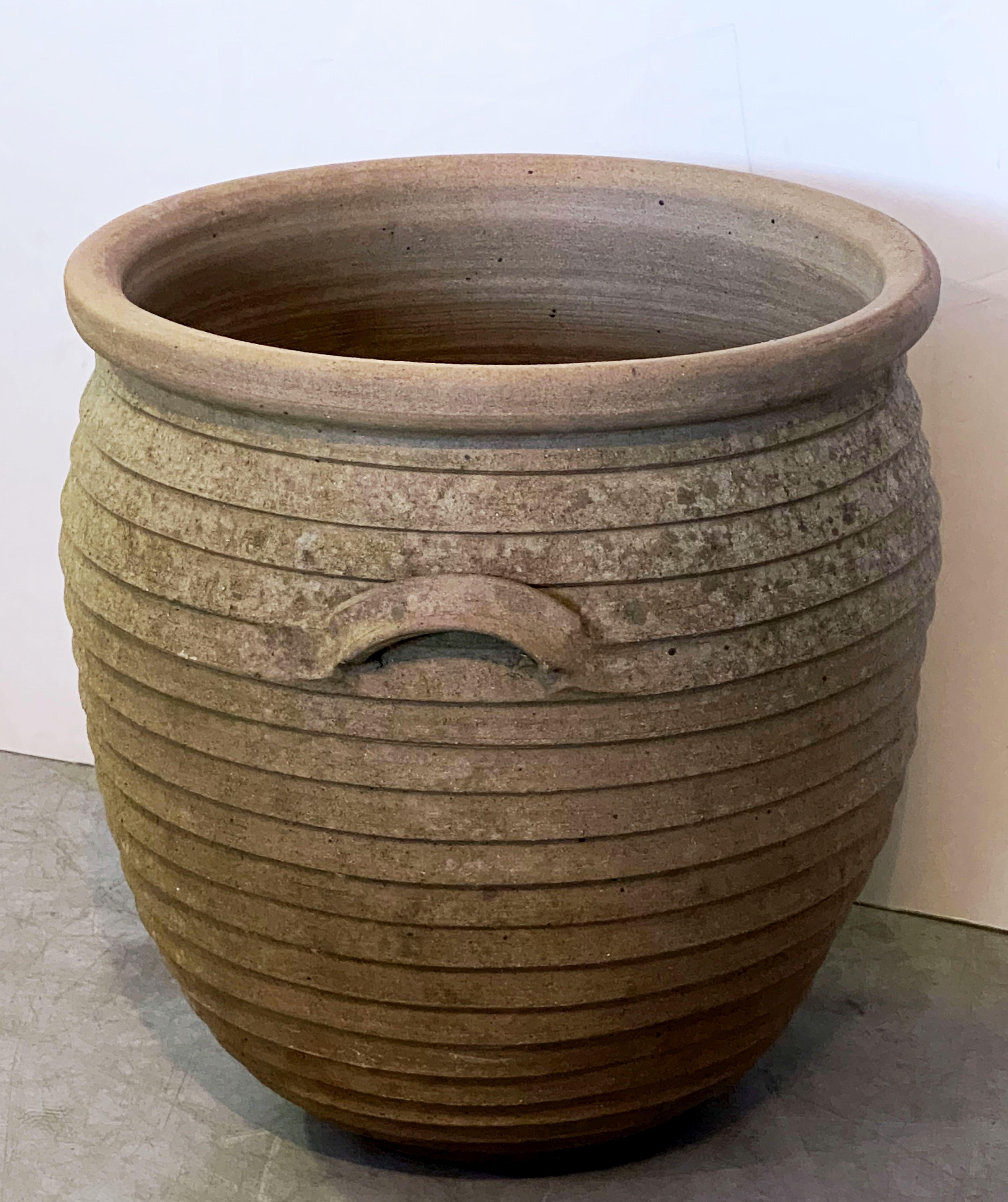 English Ribbed Terracotta Pot or Planter Jar for the Garden In Good Condition In Austin, TX