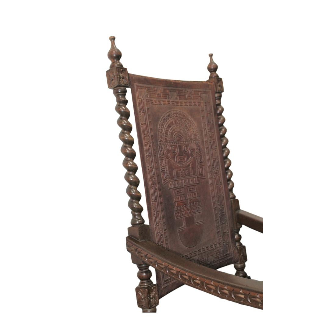 Hand Carved Rocking Chair w/Tooled Leather For Sale 3