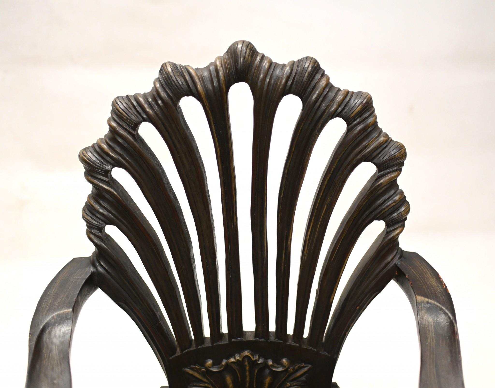 Wood English Rococo Grotto Chairs Carved Seats 1930 For Sale