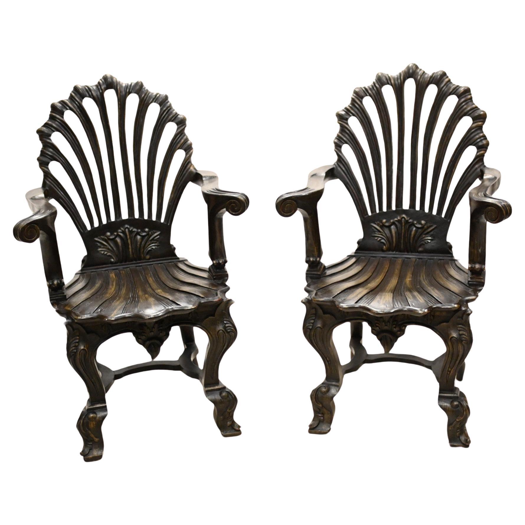 English Rococo Grotto Chairs Carved Seats 1930 For Sale