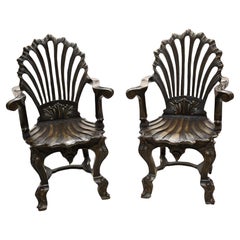 Vintage English Rococo Grotto Chairs Carved Seats 1930