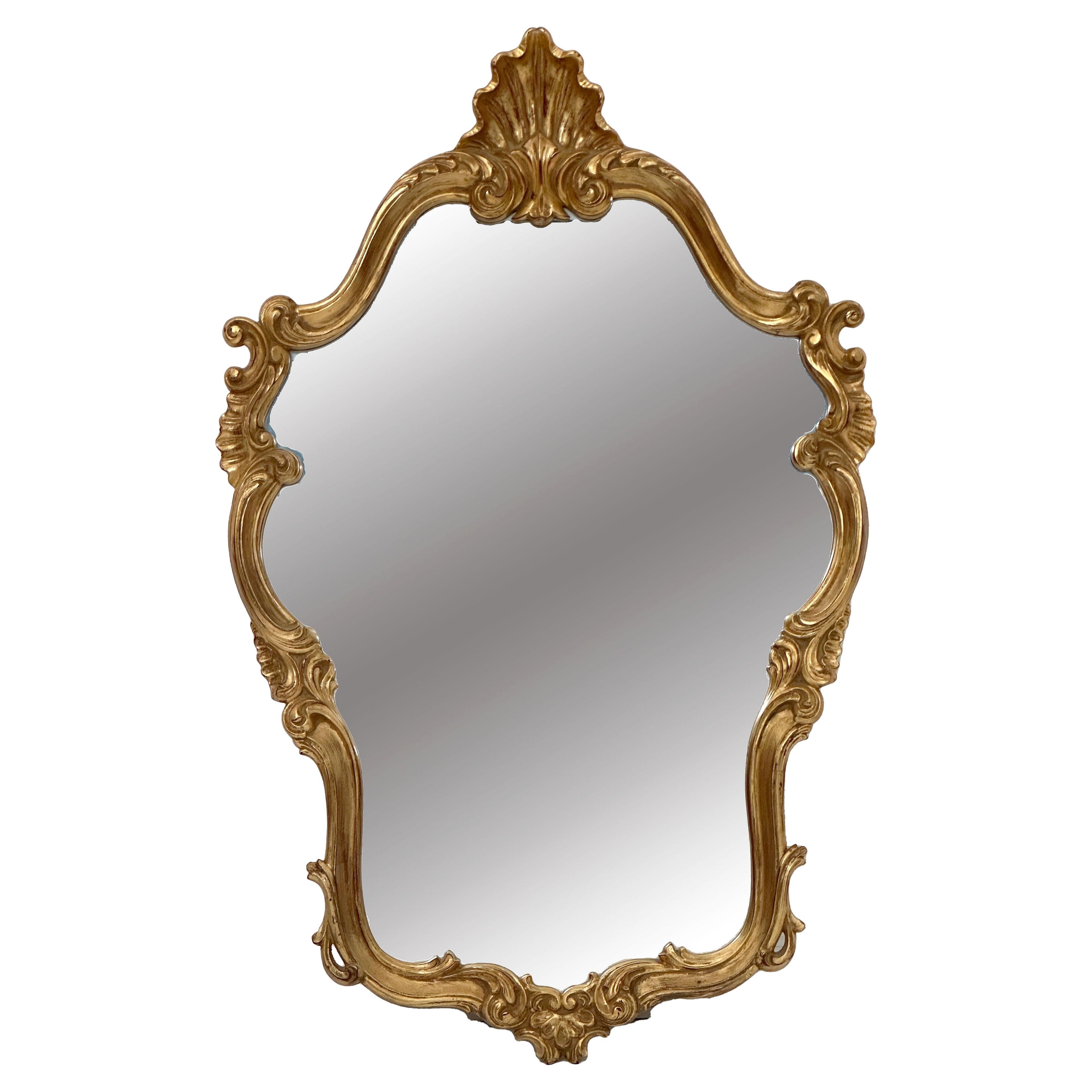Espejo de pared dorado de renacimiento rococó inglés (Alt. 38 x Anch. 25)